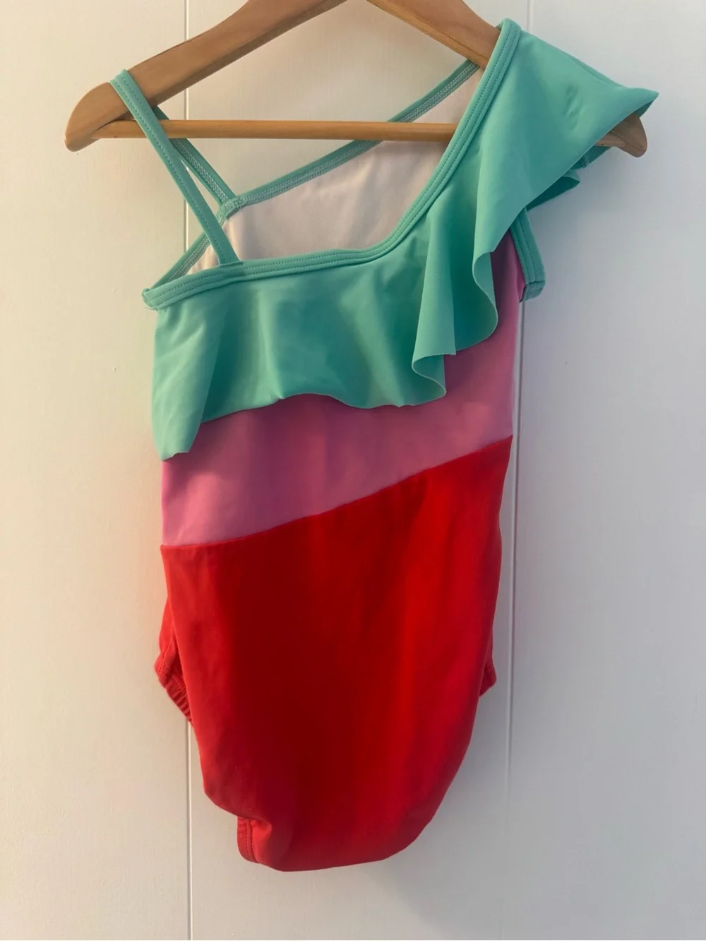 Hanna Andersson colorblock asymmetrical one-piece swimsuit